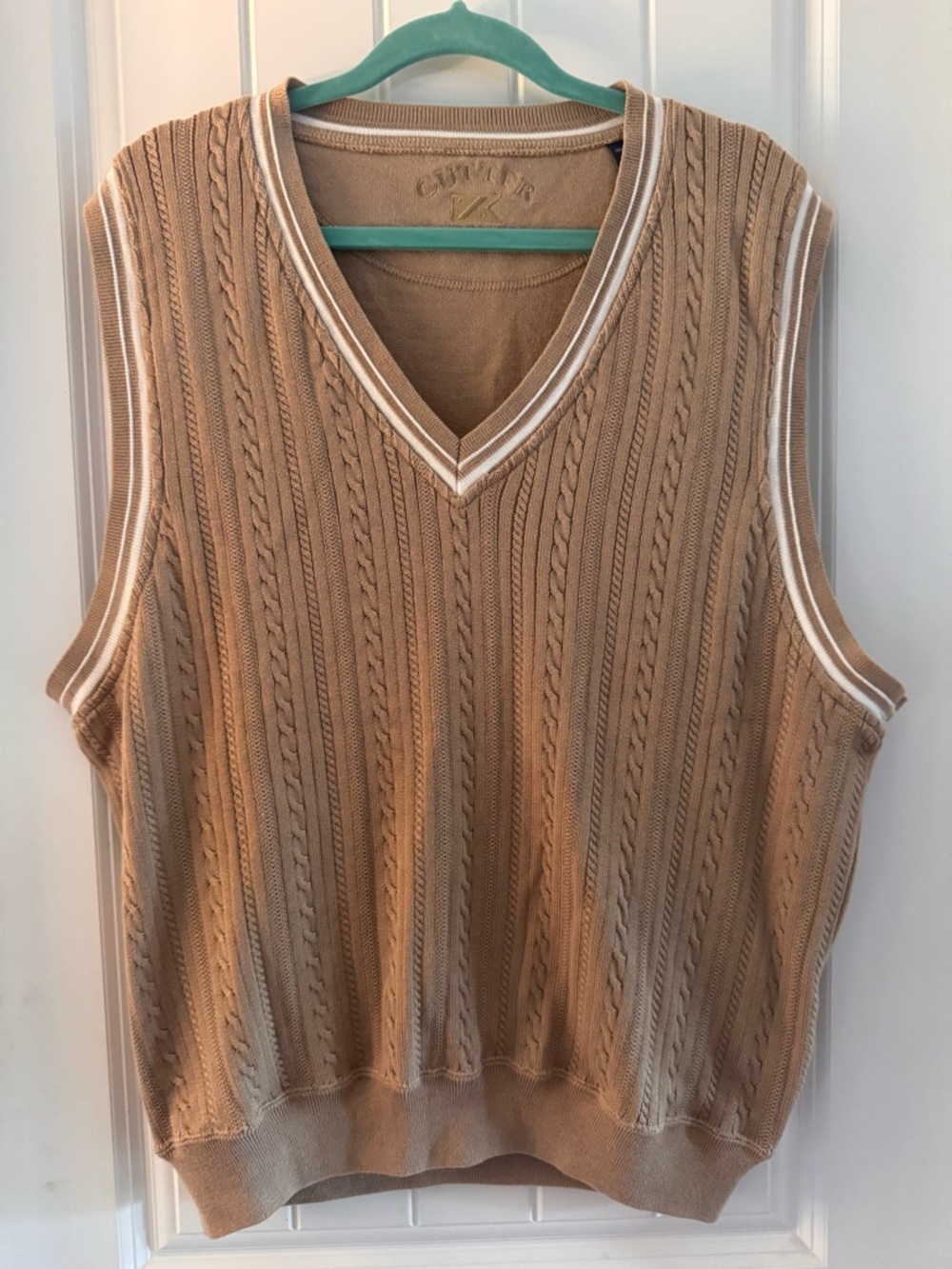Cutter & Buck cable‎ knit vest Golf Khaki Tan Men's Large